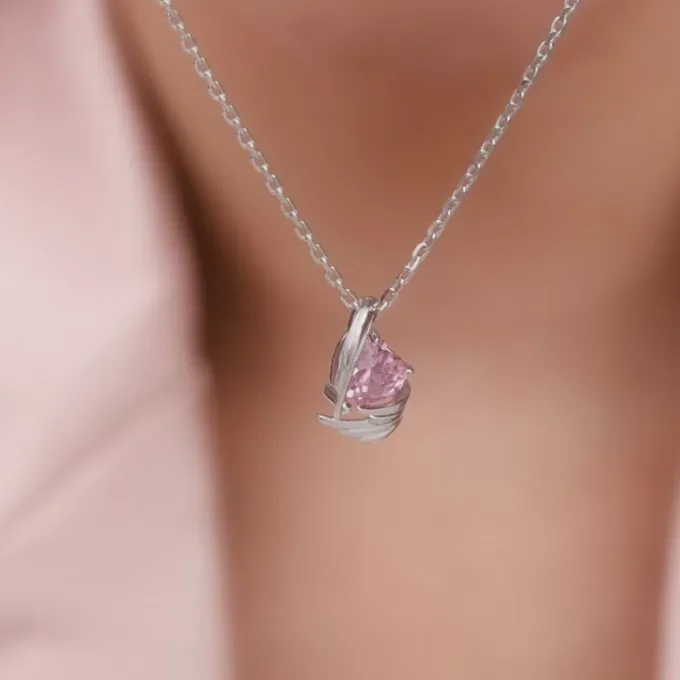 Silver Pink Angel Wings of Protection Necklace