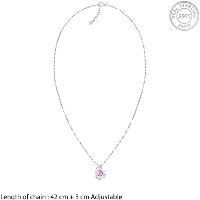 Silver Pink Angel Wings of Protection Necklace