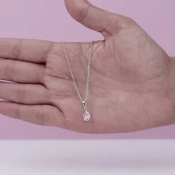 Silver Pink Drop Pendant With Link Chain