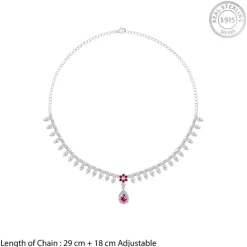 Silver Pink Flower Drop Necklace
