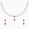 Silver Pink Flower Drop Solitaire Set
