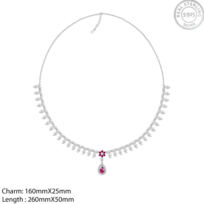 Silver Pink Flower Drop Solitaire Set