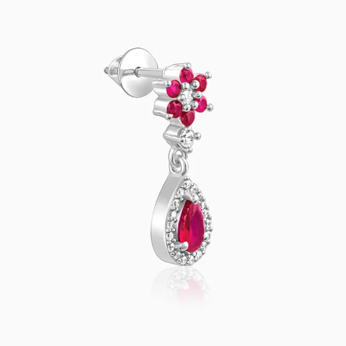 Silver Pink Flower Mini Drop Earrings