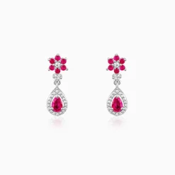 Silver Pink Flower Mini Drop Earrings