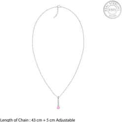 Silver Pink Glam Pendant With Link Chain