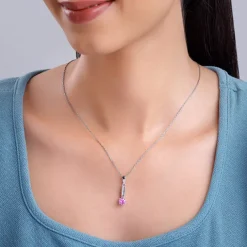 Silver Pink Glam Pendant With Link Chain