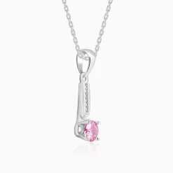Silver Pink Glam Pendant With Link Chain