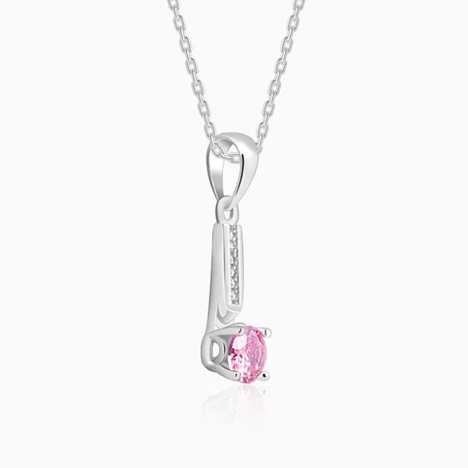 Silver Pink Glam Pendant With Link Chain