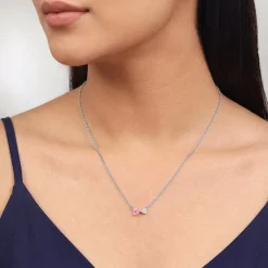 Silver Pink Glow Hearts Necklace