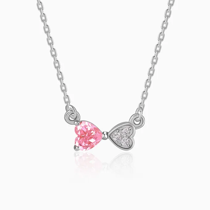 Silver Pink Glow Hearts Necklace