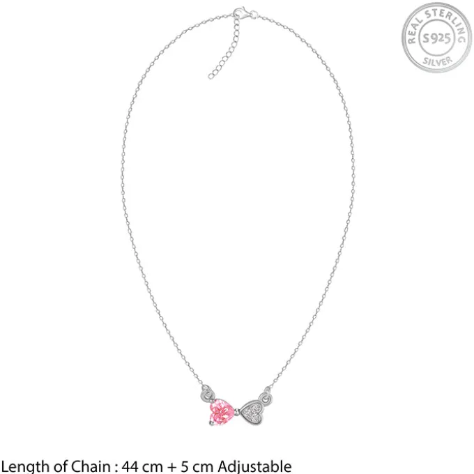 Silver Pink Glow Hearts Necklace