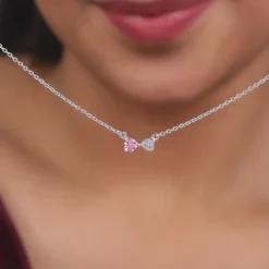 Silver Pink Glow Hearts Necklace