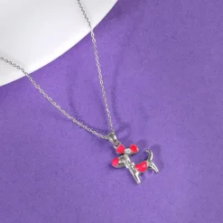 Silver Pink Puppy Kids Pendant With Link Chain