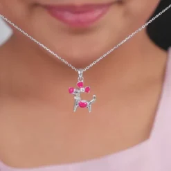 Silver Pink Puppy Kids Pendant With Link Chain