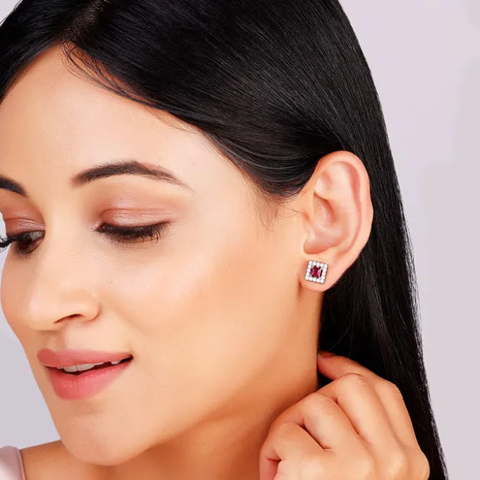 Silver Pink Quad Earrings