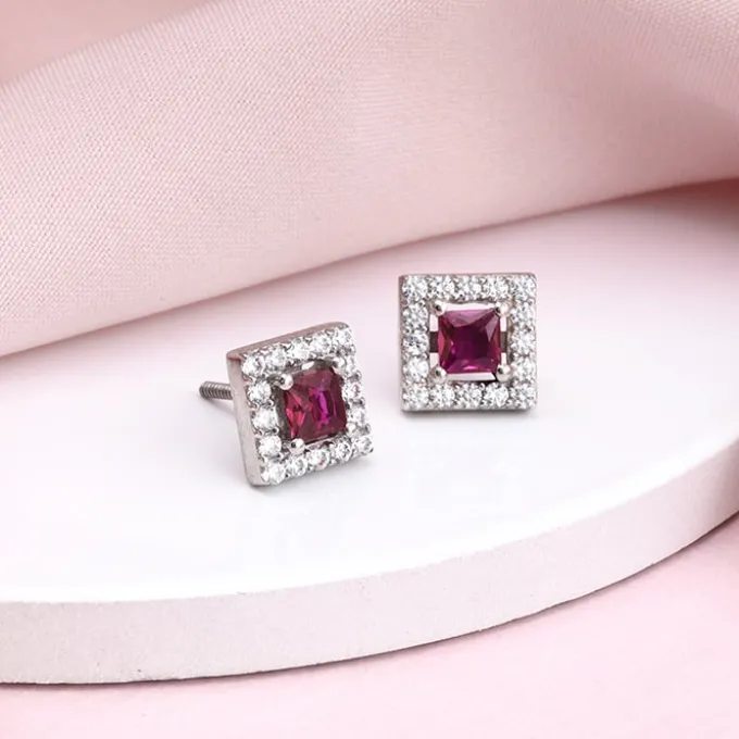 Silver Pink Quad Earrings