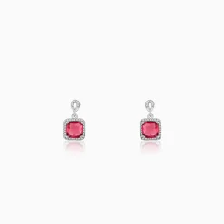 Silver Pink Square Earrings