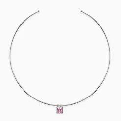 Silver Pink Zircon Square Hasli Necklace