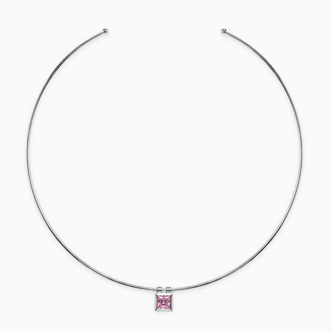 Silver Pink Zircon Square Hasli Necklace