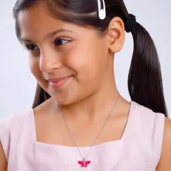 Silver Pookie Butterfly Kids Pendant With Link Chain