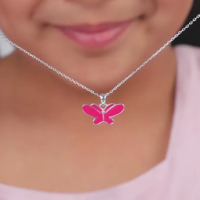 Silver Pookie Butterfly Kids Pendant With Link Chain