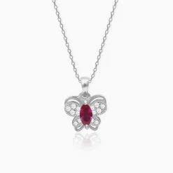 Silver Pop Pink Studded Butterfly Pendant With Link Chain