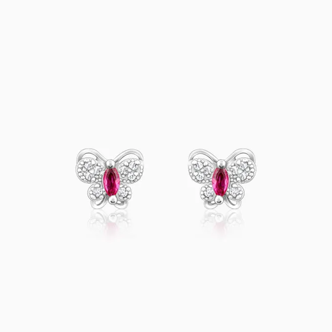 Silver Pop Pink Studded Butterfly Studs