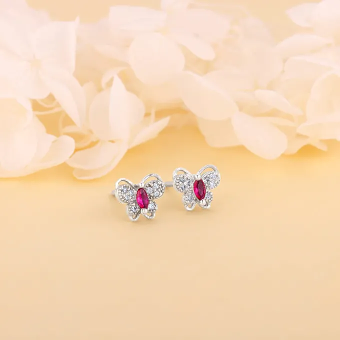 Silver Pop Pink Studded Butterfly Studs