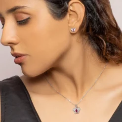 Silver Pop Pink Studded Butterfly Pendant Set