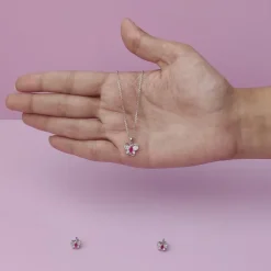 Silver Pop Pink Studded Butterfly Pendant Set