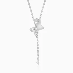 Silver Pretty Butterfly Pendant with Link Chain