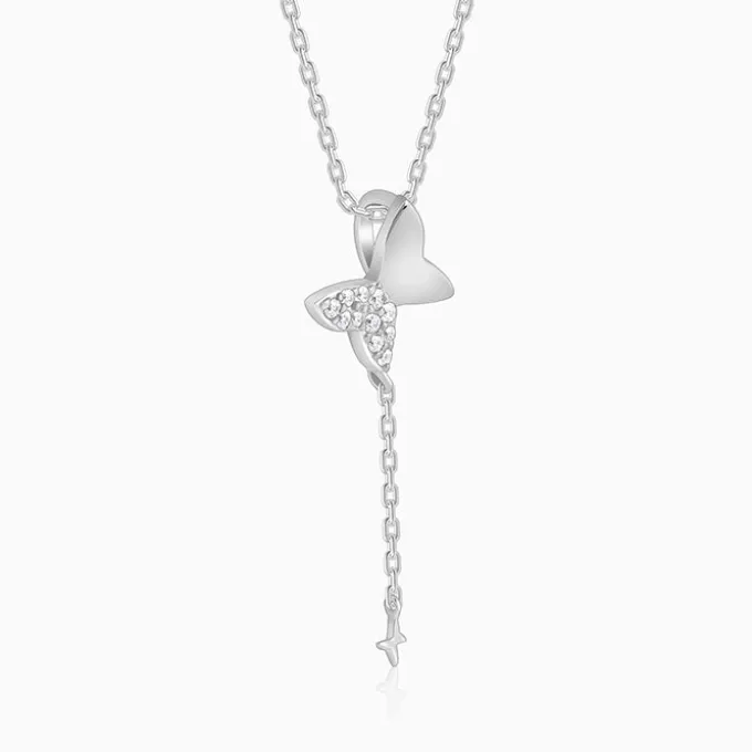 Silver Pretty Butterfly Pendant with Link Chain