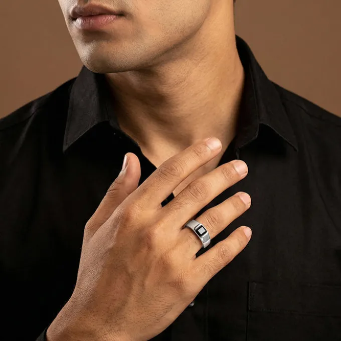 Silver Prince Onyx Ring For Him (Size 17)
