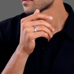 Silver Purple Crest Ring For Him