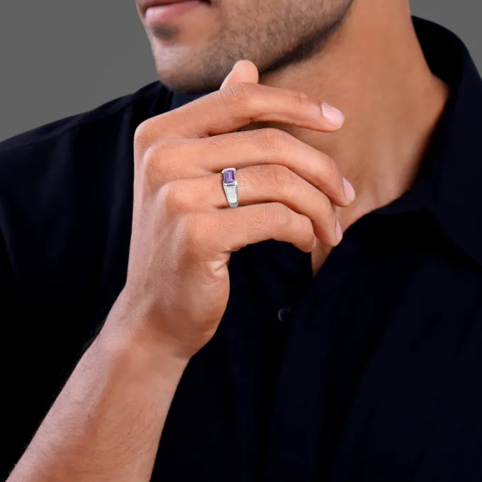 Silver Purple Crest Ring For Him