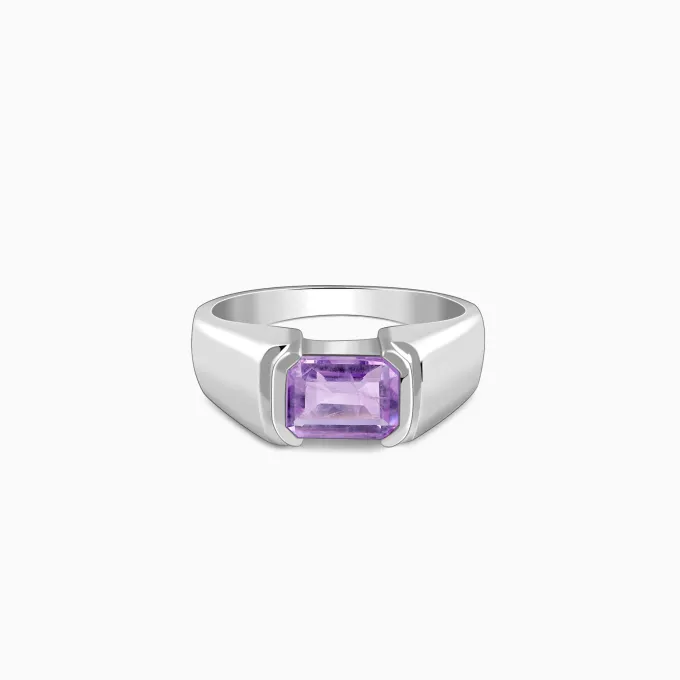 Silver Purple Crest Ring For Him