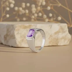 Silver Purple Crest Ring For Him