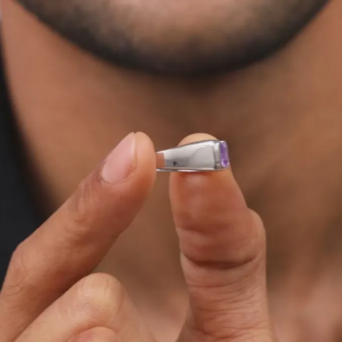 Silver Purple Crest Ring For Him