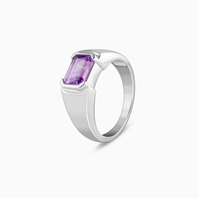 Silver Purple Crest Ring For Him