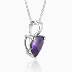 Silver Purple Heart Pendant with Link Chain