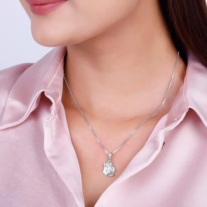 Silver Radha-Krishna Pendant with Box Chain