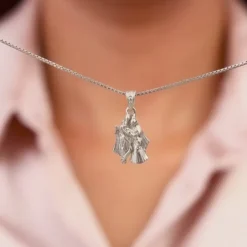 Silver Radha-Krishna Pendant with Box Chain