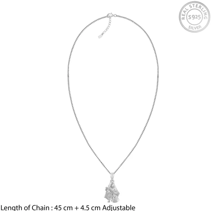 Silver Radha-Krishna Pendant with Box Chain