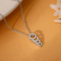 Silver Radiant Circle Pendant With Link Chain