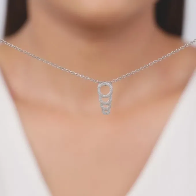 Silver Radiant Circle Pendant With Link Chain
