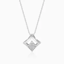 Silver Radiant Rhombus Pendant with Link Chain