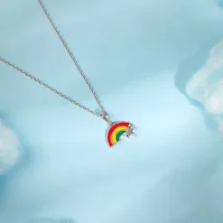 Silver Rainbow Hug Kids Pendant With Link Chain