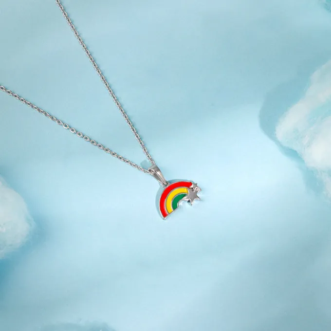 Silver Rainbow Hug Kids Pendant With Link Chain