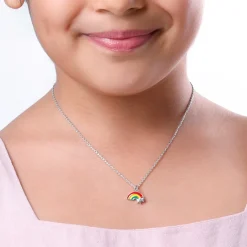 Silver Rainbow Hug Kids Pendant With Link Chain