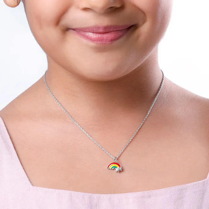 Silver Rainbow Hug Kids Pendant With Link Chain